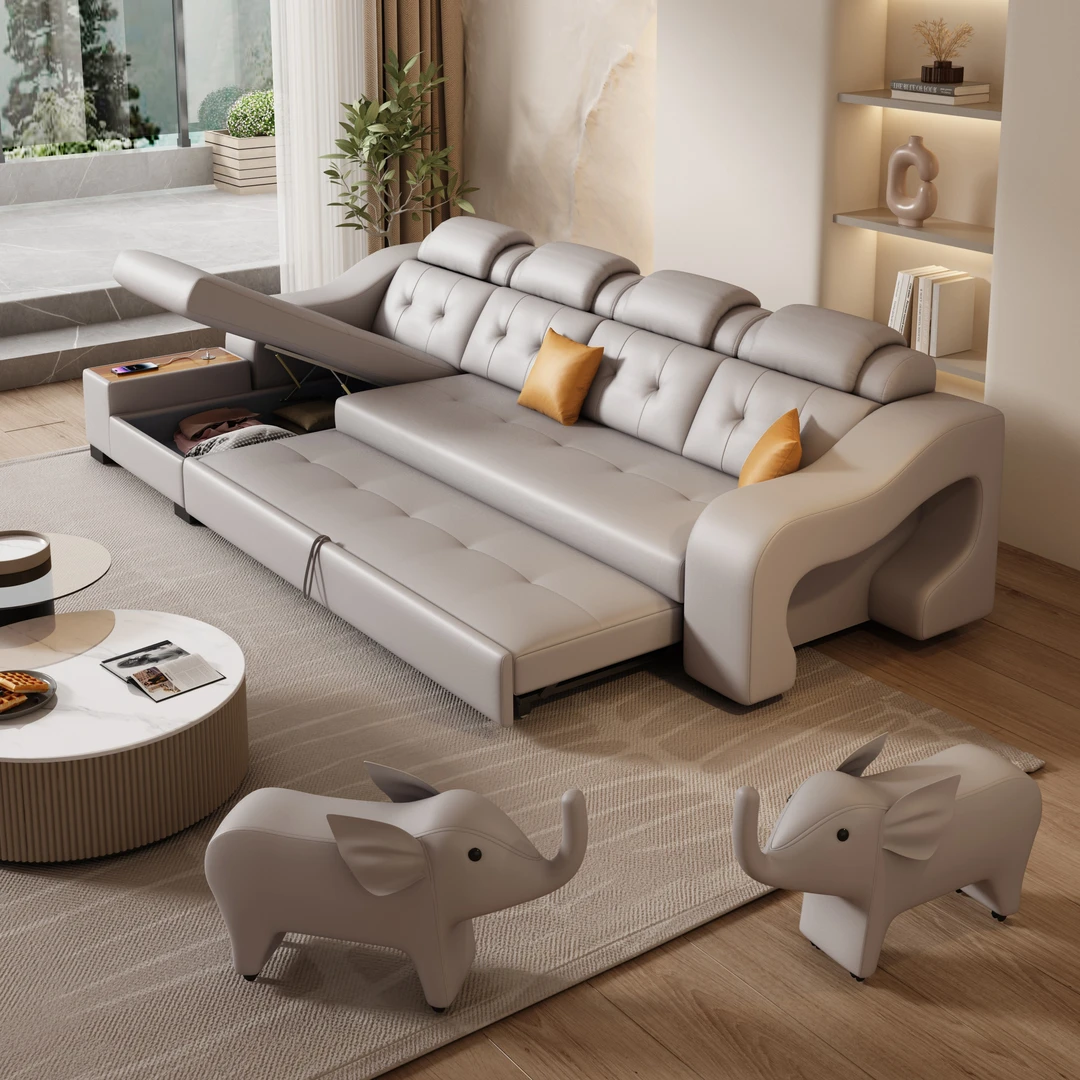 纳帕皮沙发床可折叠式多功能两用收纳大小户型现代小象网红款沙发