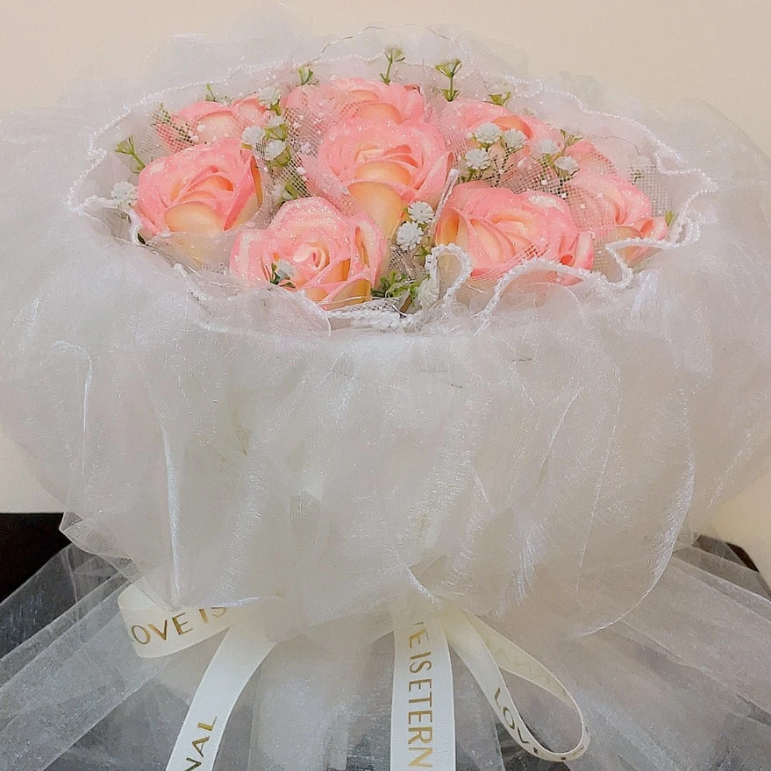 一甜手工成品花束玫瑰永生花花束丝带花纱幔/韩式/小香风