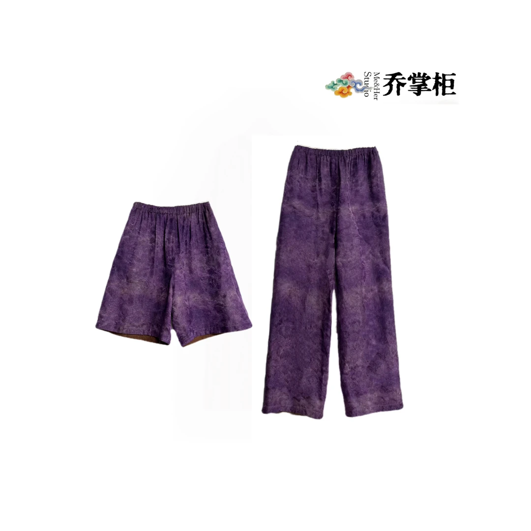 【紫烟】双面穿100桑蚕丝红云纱阔腿裤 新中式香云纱直筒裤休闲裤