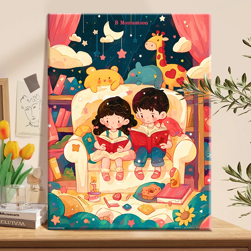 一起阅读 |diy数字油画丙烯填充手绘插画治愈系减压油彩涂色画