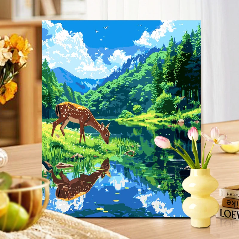原始森林|diy数字油画丙烯填充手绘手工插画治愈系减压油彩涂色画