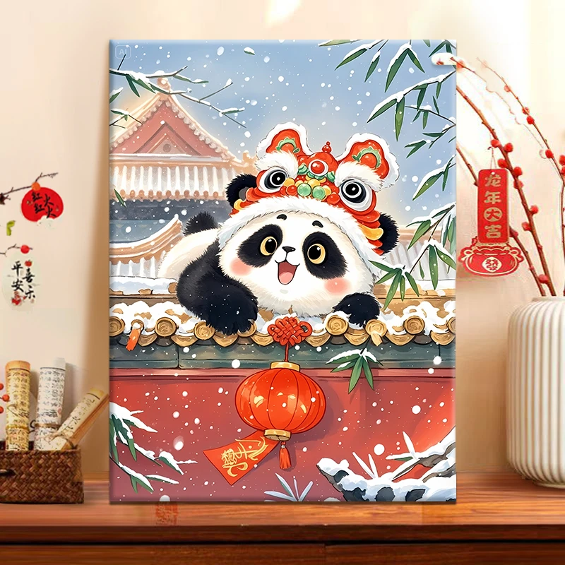 飘雪红墙|diy数字油画丙烯填充手绘萌宠治愈系减压油彩涂色画