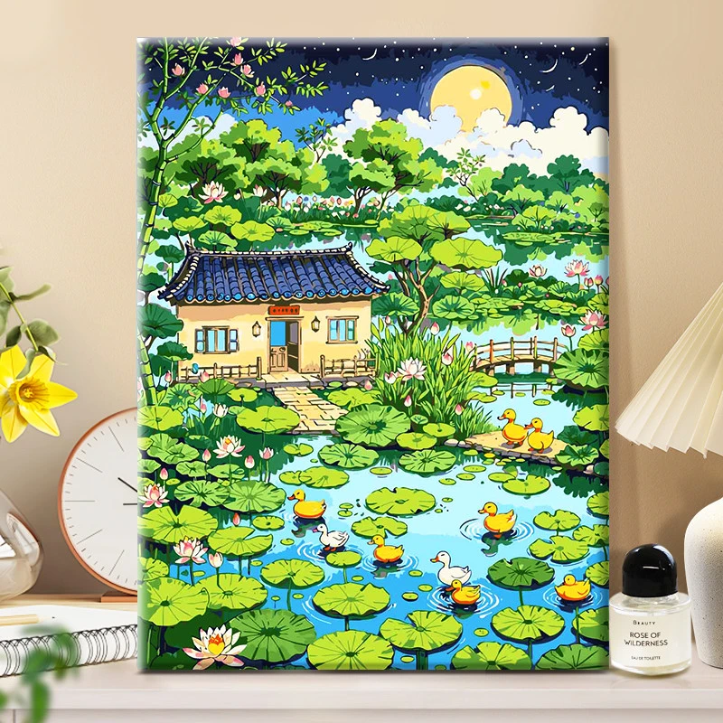 春江水暖|diy数字油画丙烯填充手绘手工插画治愈系减压油彩涂色画