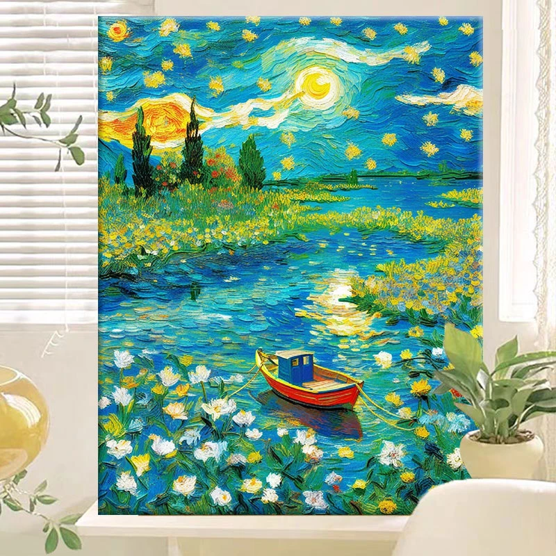 花海间|diy数字油画丙烯填充手绘手工风景治愈系减压油彩涂色画