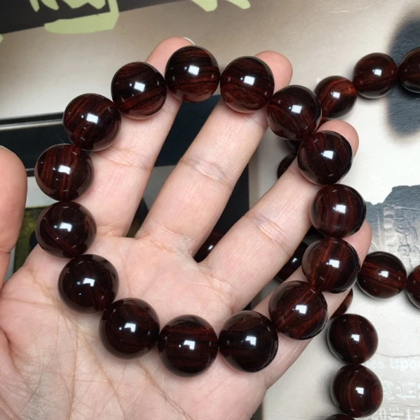 海南黄花梨1.5cm紫油梨老料高油高密秒沉裸珠30g土星纹手串AX