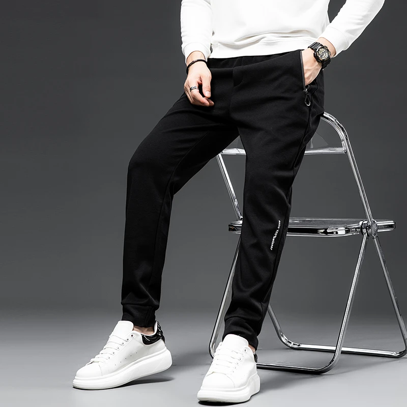 2024年新款男士商务休闲时尚卫裤百搭黑色男款加绒加厚秋冬男裤