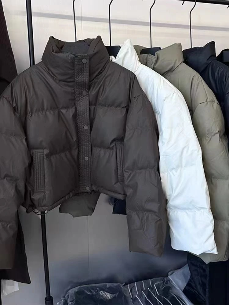 2023新款冬季免洗PU皮羽绒服女短款加厚立领面包服小个子外套