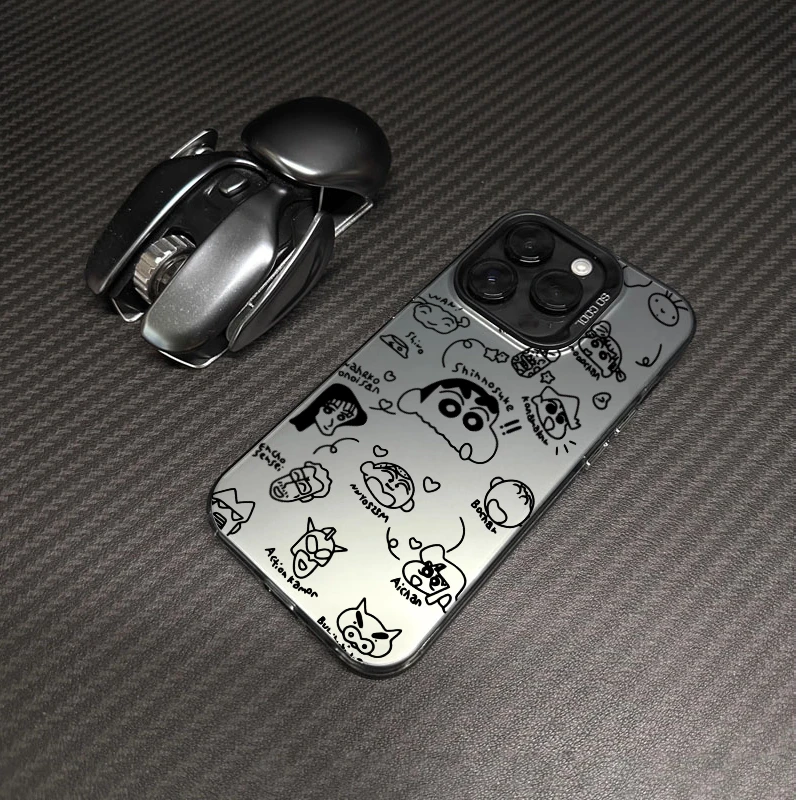 素描小新金属按键苹果14promax手机壳iPhone13pro12/11磨砂15镭射