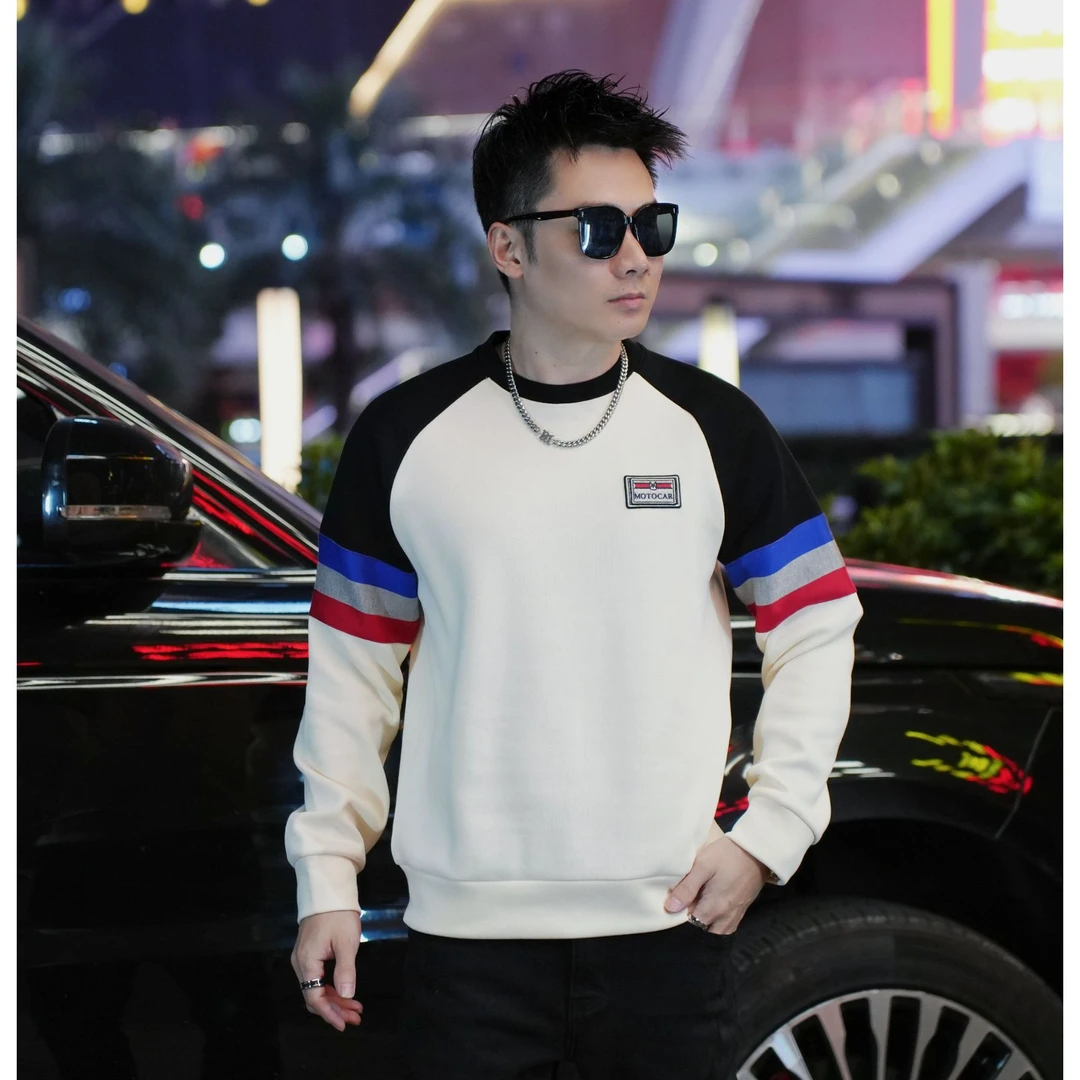 2024男士秋冬季插肩秀撞色套头休闲卫衣高端欧货时尚圆领潮流长袖