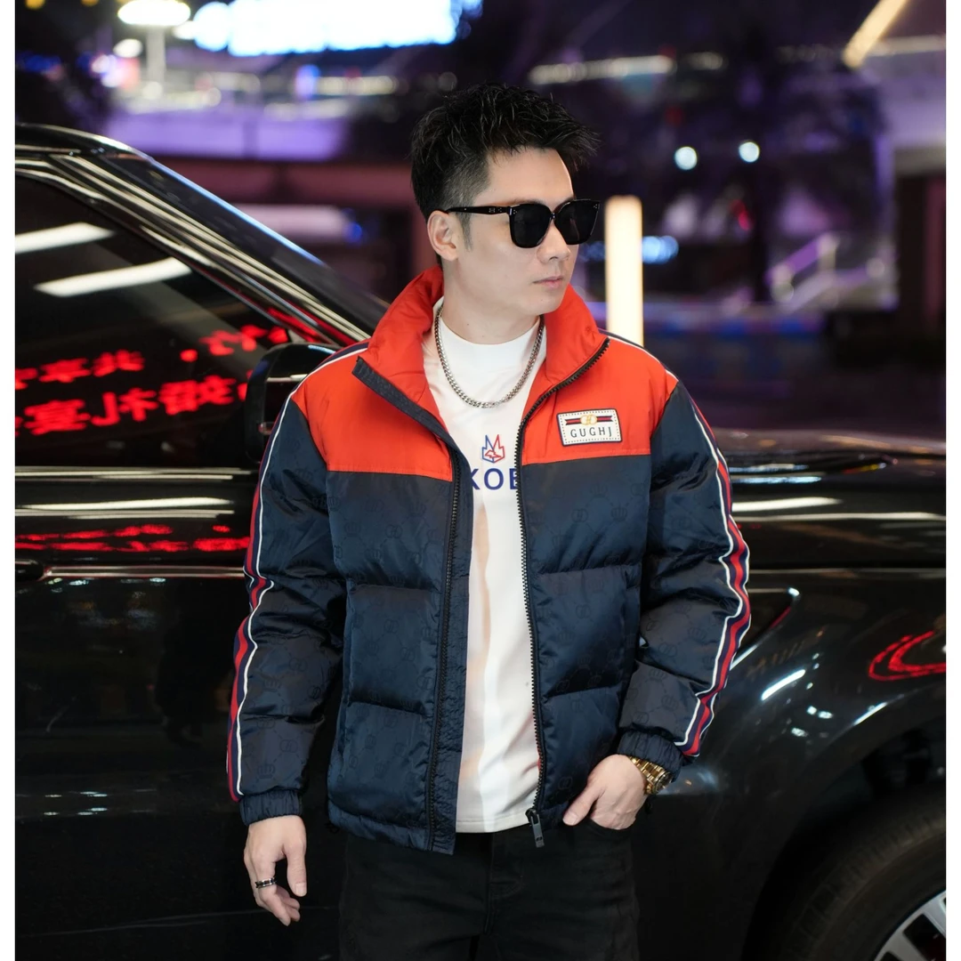 2024男士冬季时尚拼色休闲羽绒服加厚保暖潮牌休闲欧货立领外套