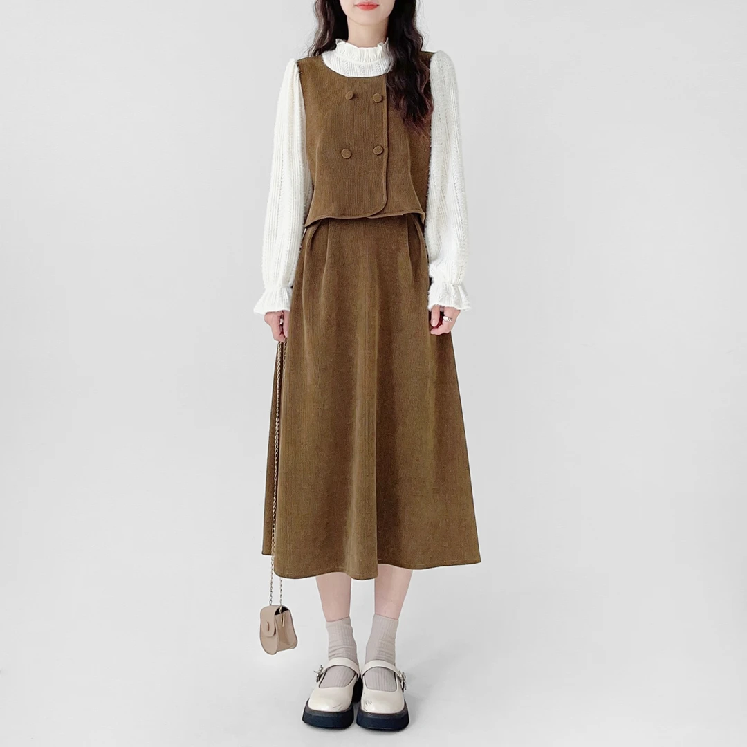 【大杨自制】法式复古假两件上衣半身裙小个子温柔气质穿搭套装9050