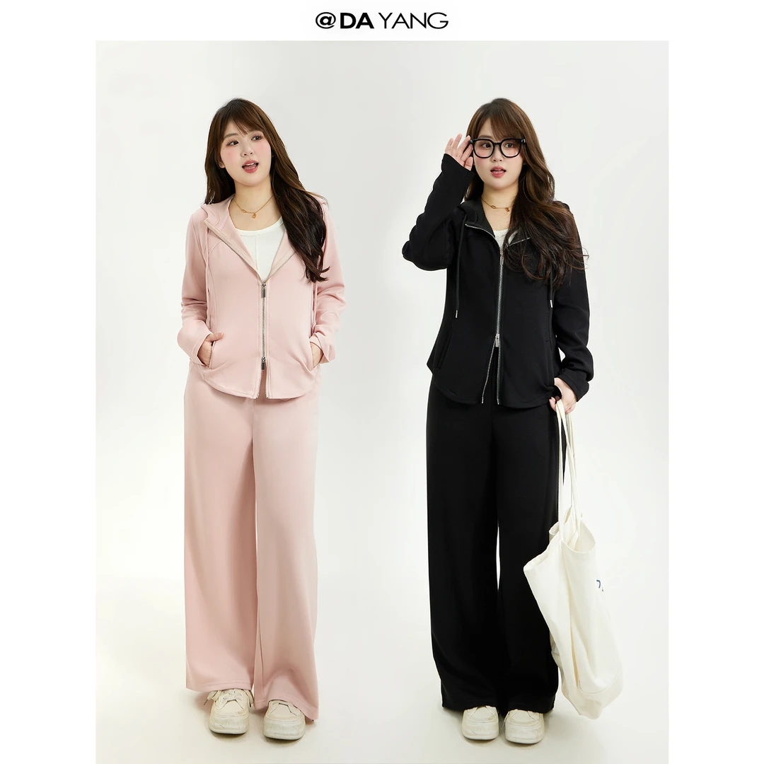 120斤的大杨 大码运动风连帽卫衣长裤两件套女初秋小个子套装5305