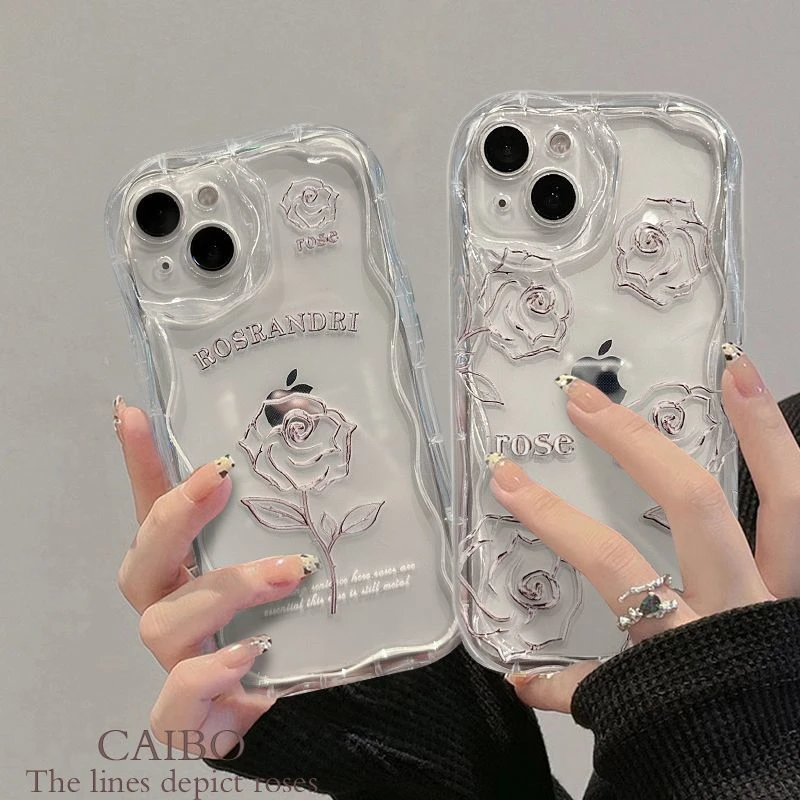玫瑰线条适用iPhone15promax/14手机壳13软12华为/vivo/小米/oppo