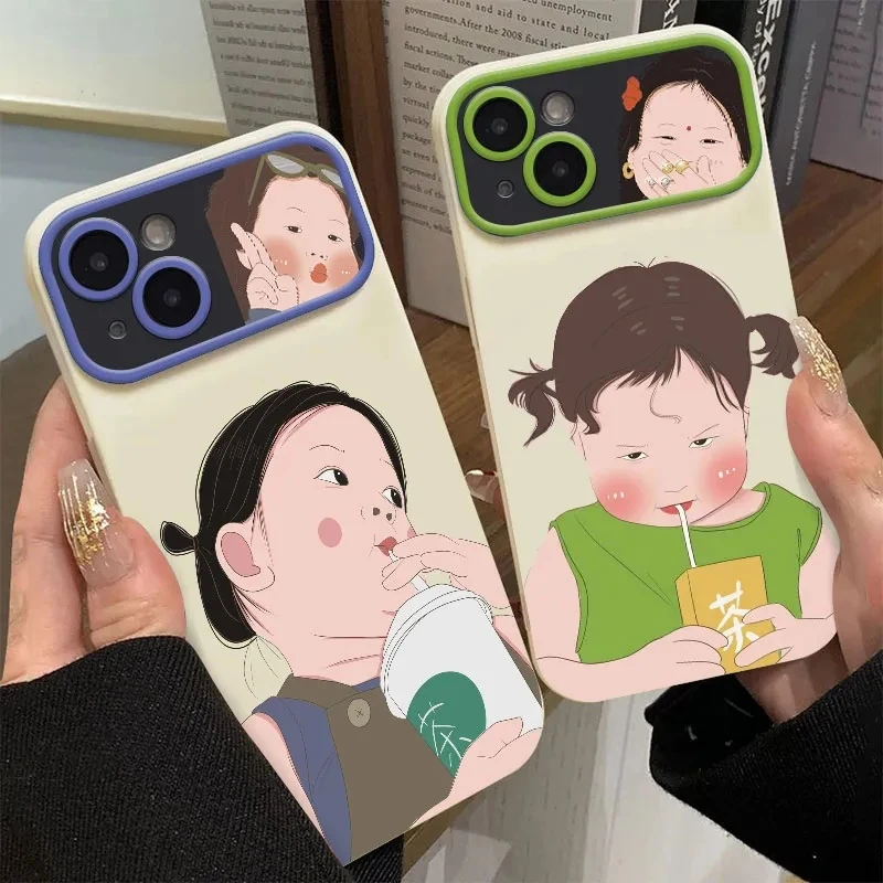 奶茶女孩苹果14promax手机壳15新款华为荣耀个性小米OPPO趣味VIVO