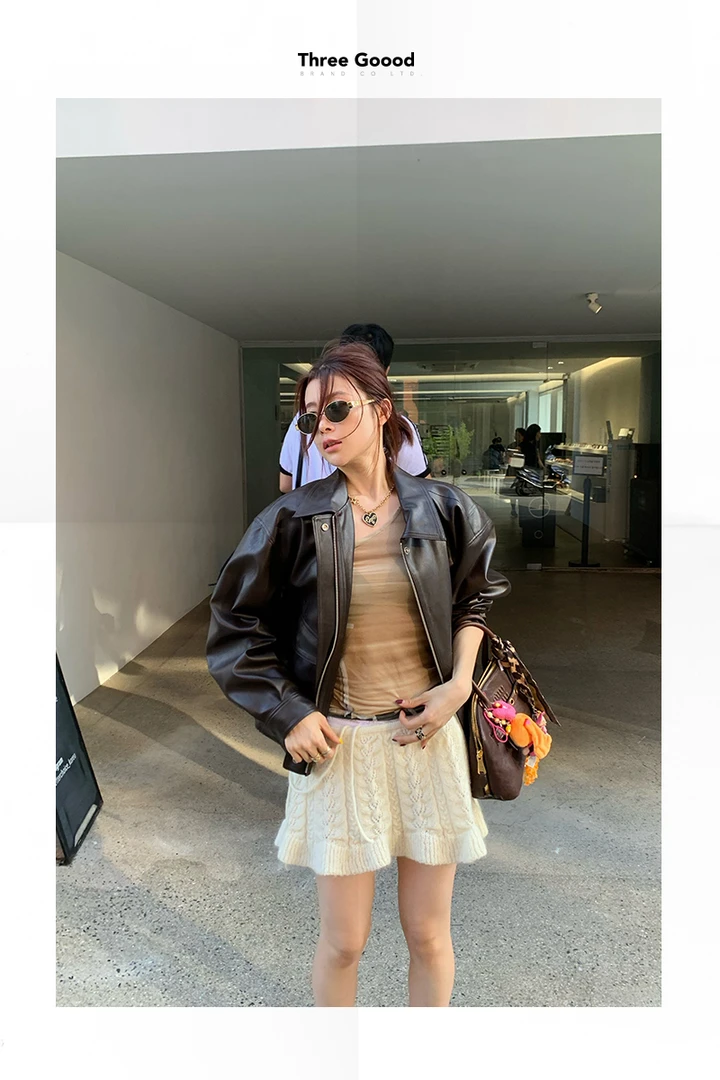 THREE GOOOD/三吉落日航班皮夹克羽绒服外套SSW241013