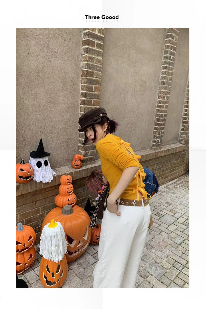 THREE GOOOD/三吉 时光定格绑带圆领针织衫SZZ241142