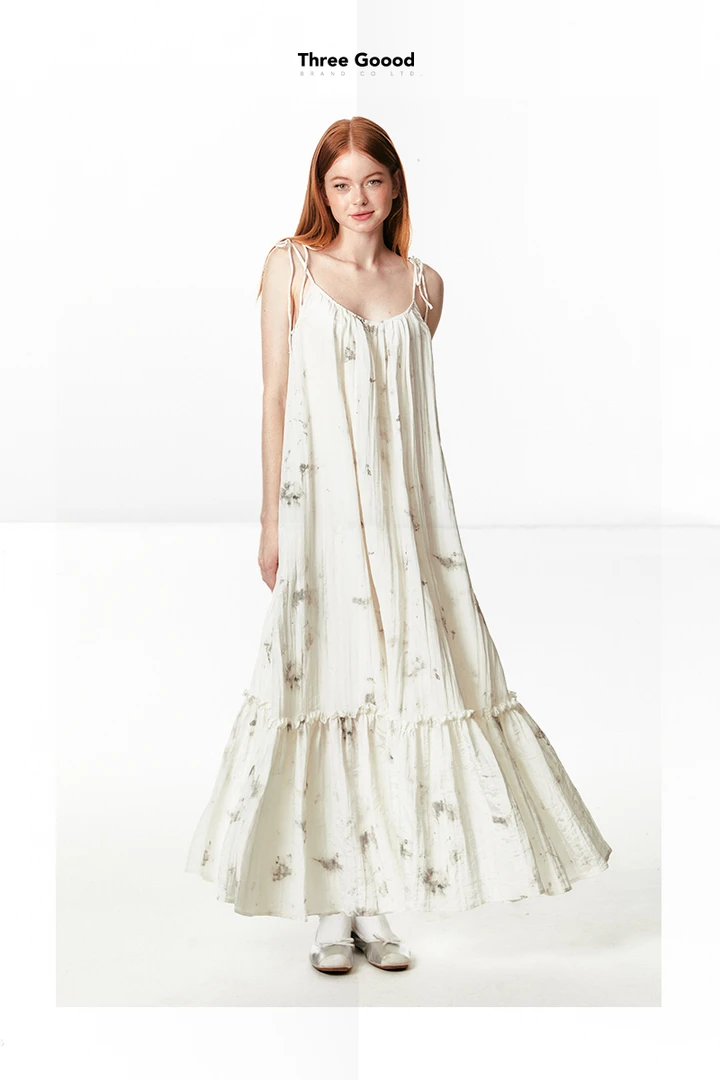 THREE GOOOD/三吉《年终放价》雾岛春颂度假风新中式连衣裙SQ240212