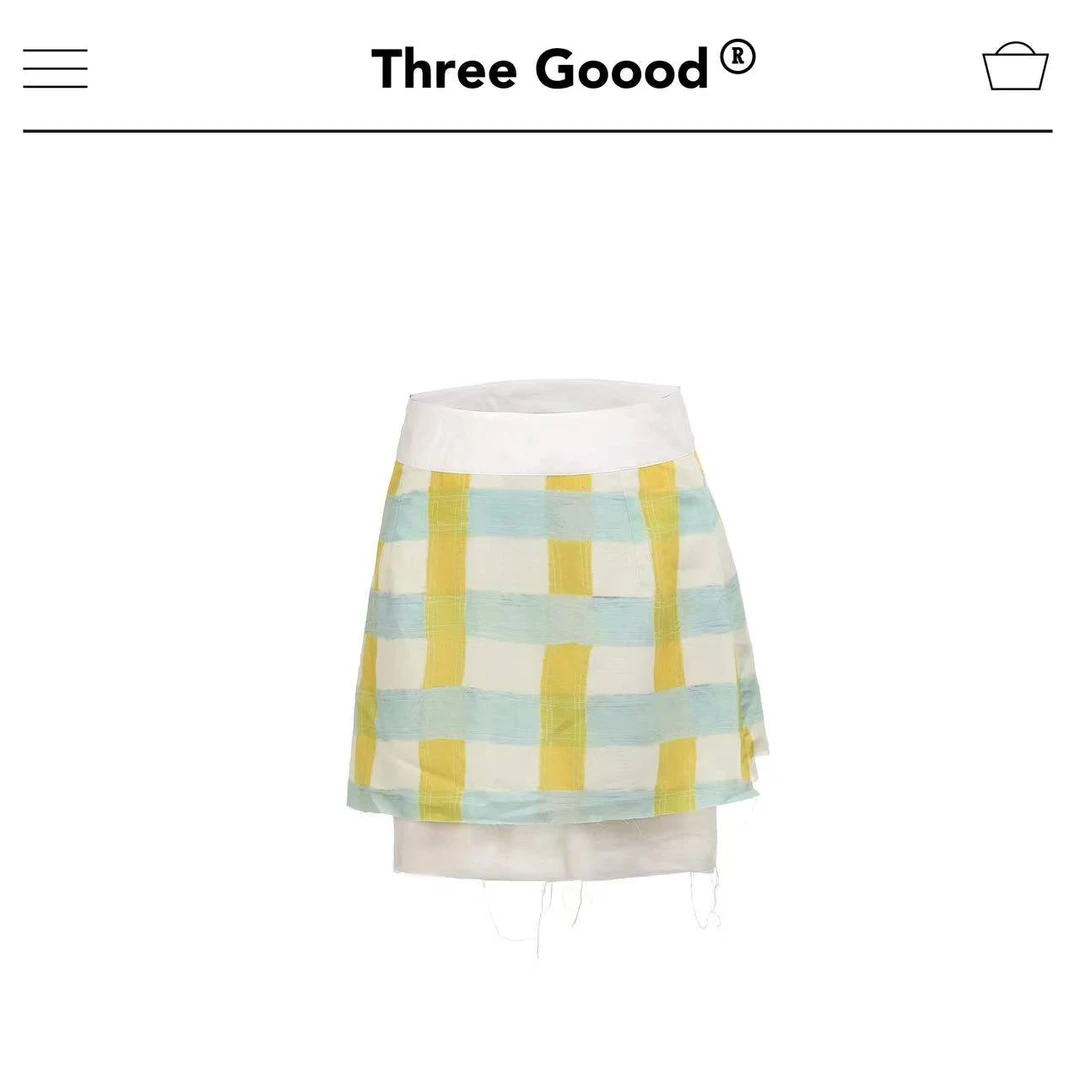 THREE GOOOD/三吉【年末放价】不对称下摆小众格子半身裙 SQ230330