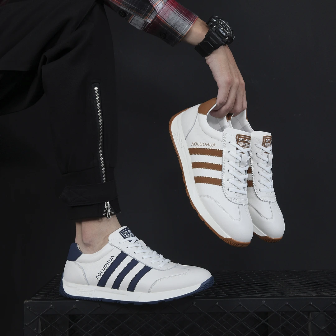 男鞋2024新款百搭潮流复古休闲运动跑步防滑耐磨真皮时尚软底2519