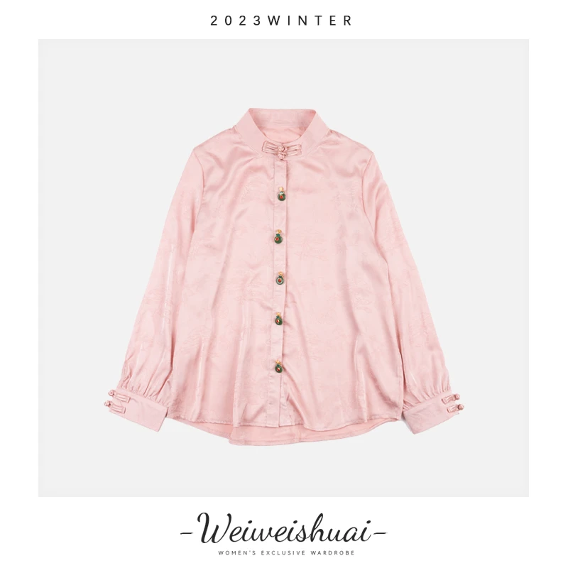 9153春季女士百搭立领长袖国风衬衫