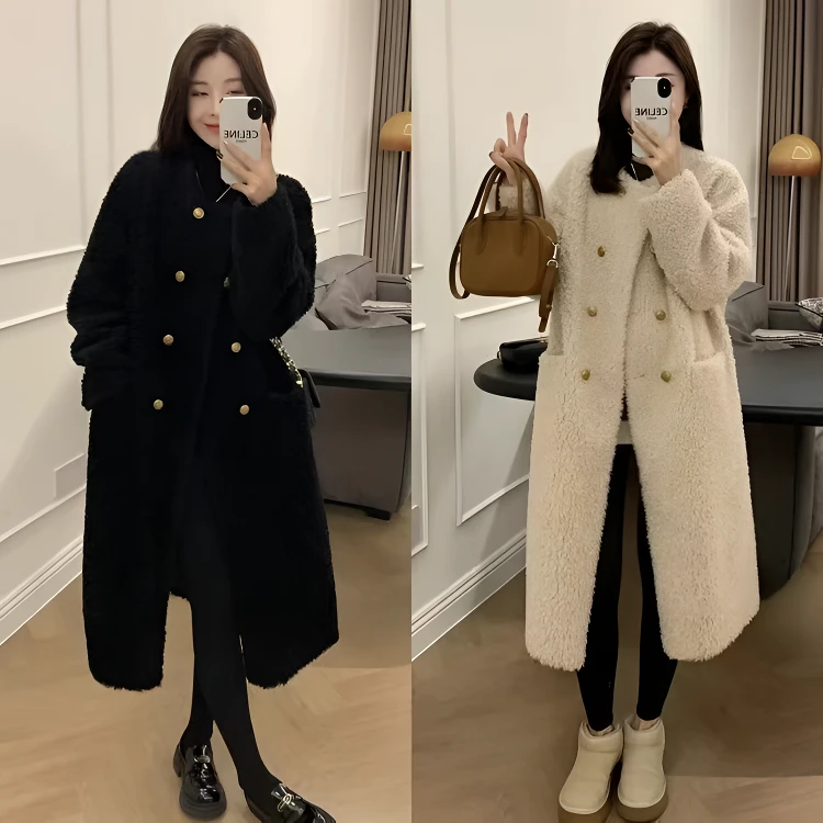 今年流行慵懒风宽松皮毛一体中长款外套时尚软糯毛呢大衣女士冬季