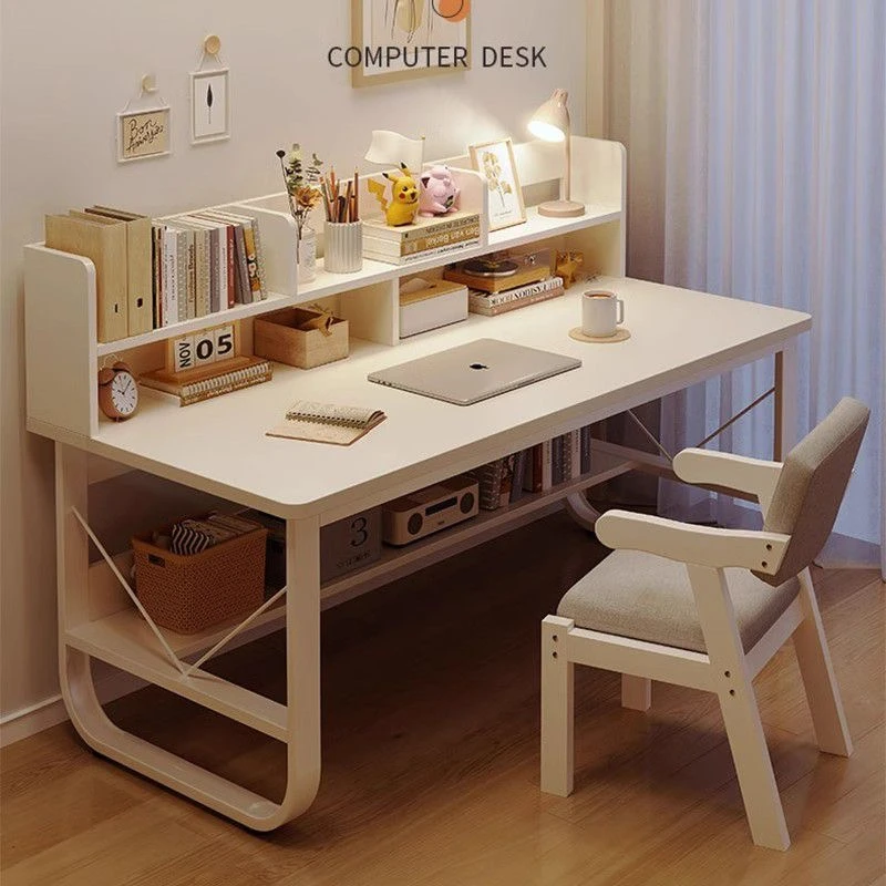 过早电脑桌台式家卧室带抽屉学生写字桌学习桌办公书架用书桌一体