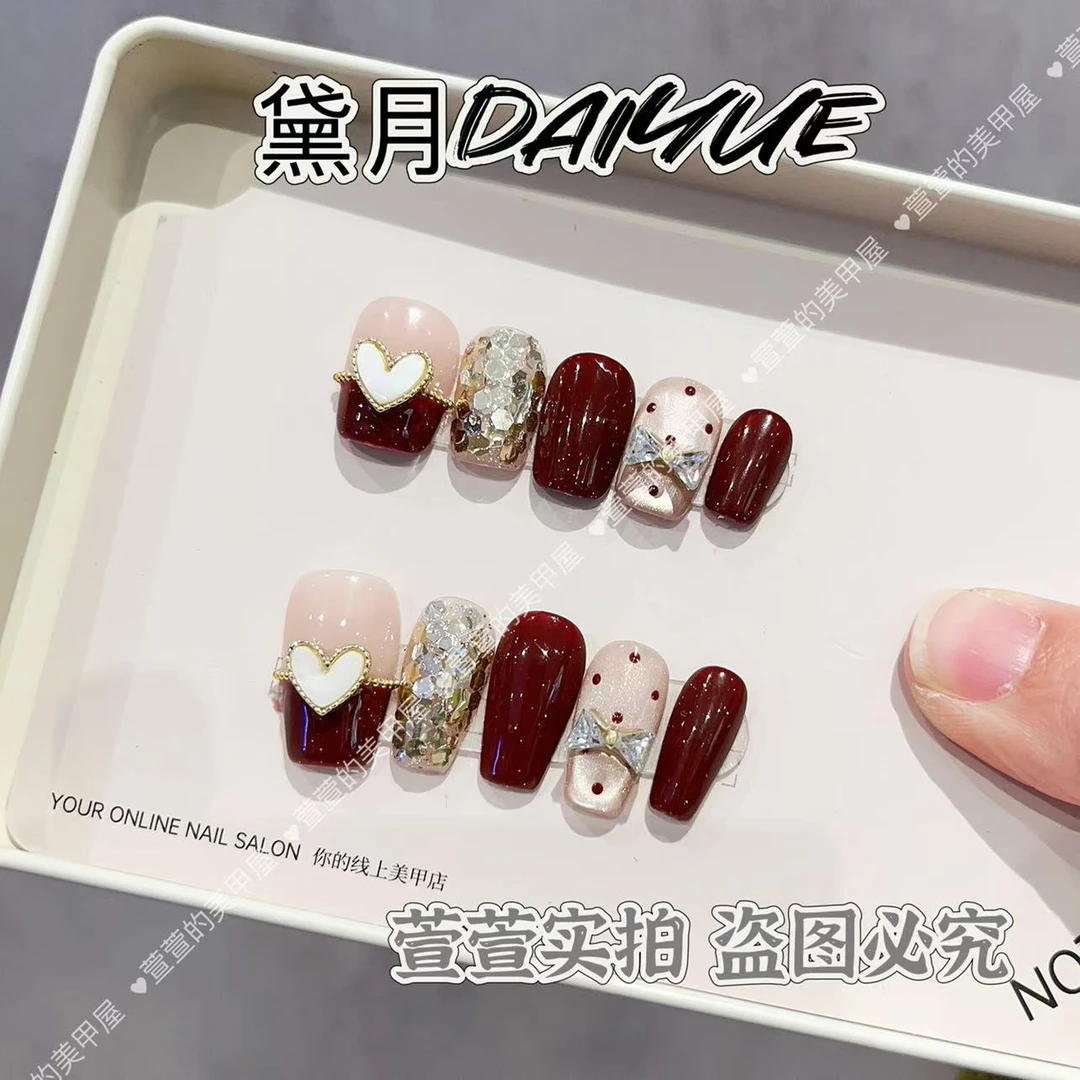 爱心锆石纯手工光疗美甲贴果冻贴片指甲穿戴甲简约梯形重复