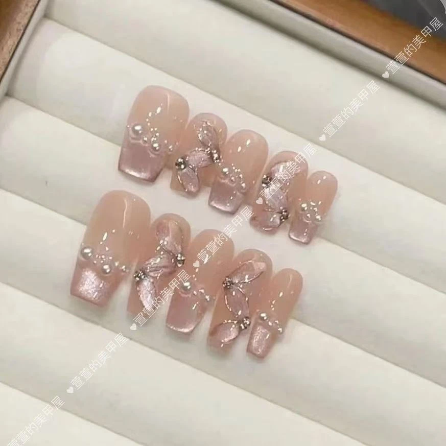 丝滑飘带纯手工光疗美甲贴果冻贴片指甲穿戴甲简约梯形重复