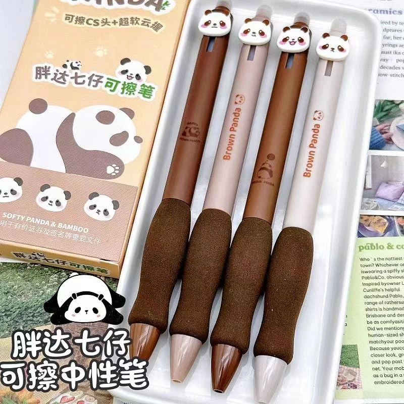 乐炫熊猫高颜值可擦笔批发软握纽扣按动可擦中性笔0.5速干不断墨