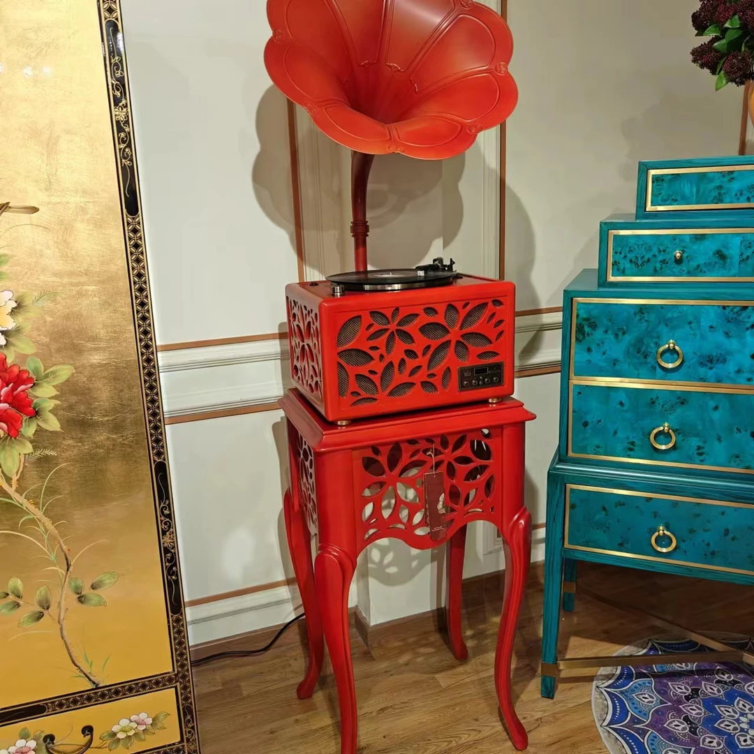 美式高档留声机复古黑胶唱片机蓝牙立式唱机成套家具