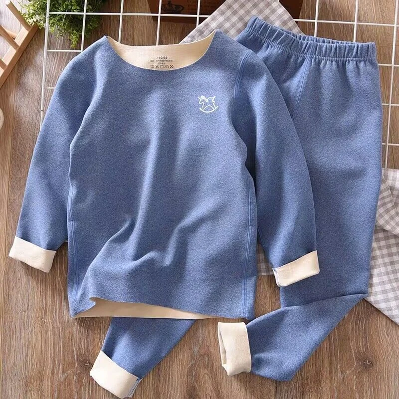 德绒保暖衣男女童宝宝双面自发热保暖套套装中大童儿童薄绒秋冬款