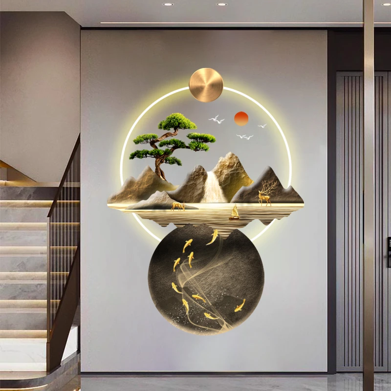 玄关画2024最新款大气上档次装饰画亚克力饭厅墙壁挂画招财山水画