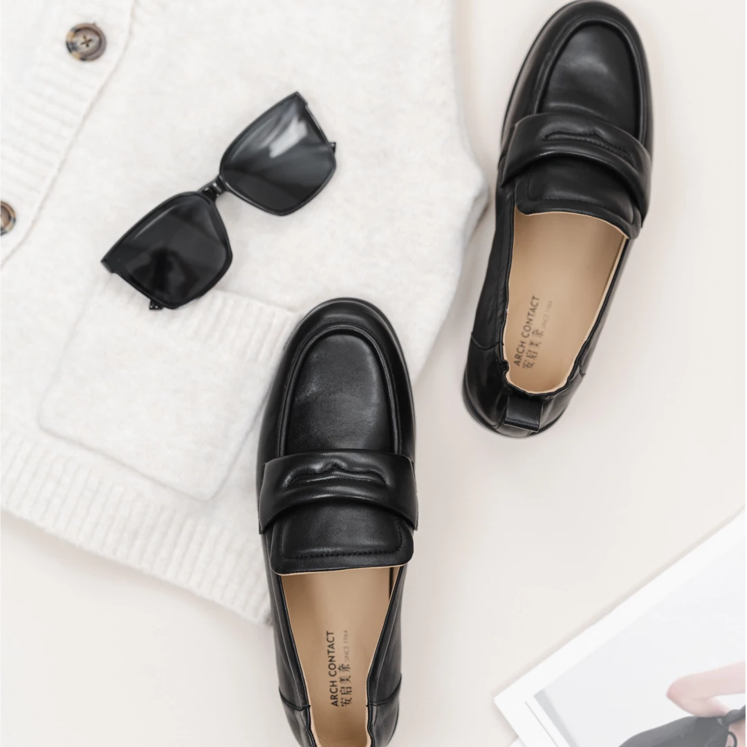 ARCHCONTACT安启美奈羊皮低跟面包乐福鞋52859