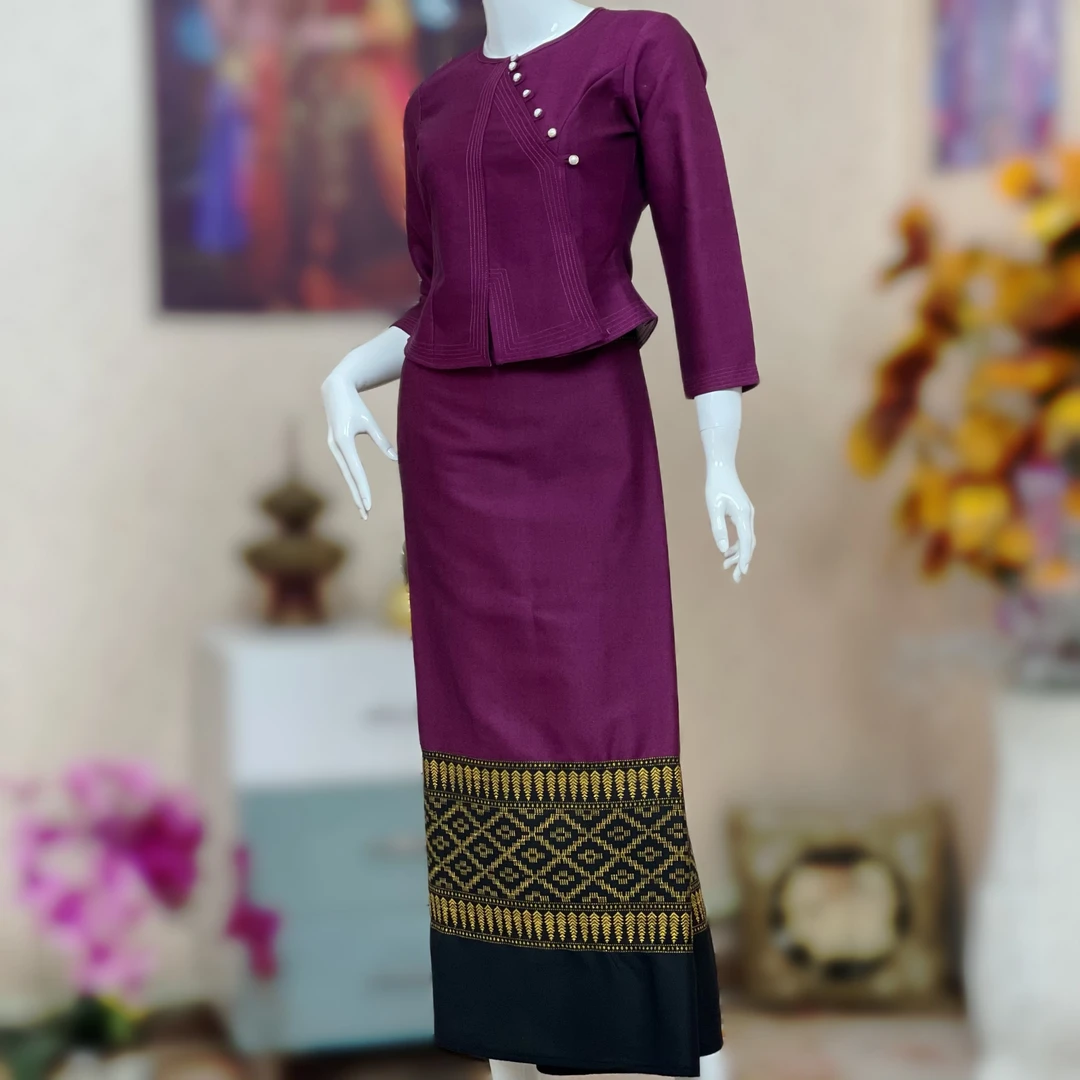 泰锦西双版纳傣族紫色新款中式民族国风女春夏季懒人茶服舞台套装