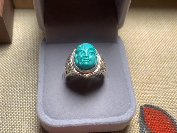 原矿绿松石一念之间戒指，尺寸12.1×14.7×11mm，重7.2克精美开口