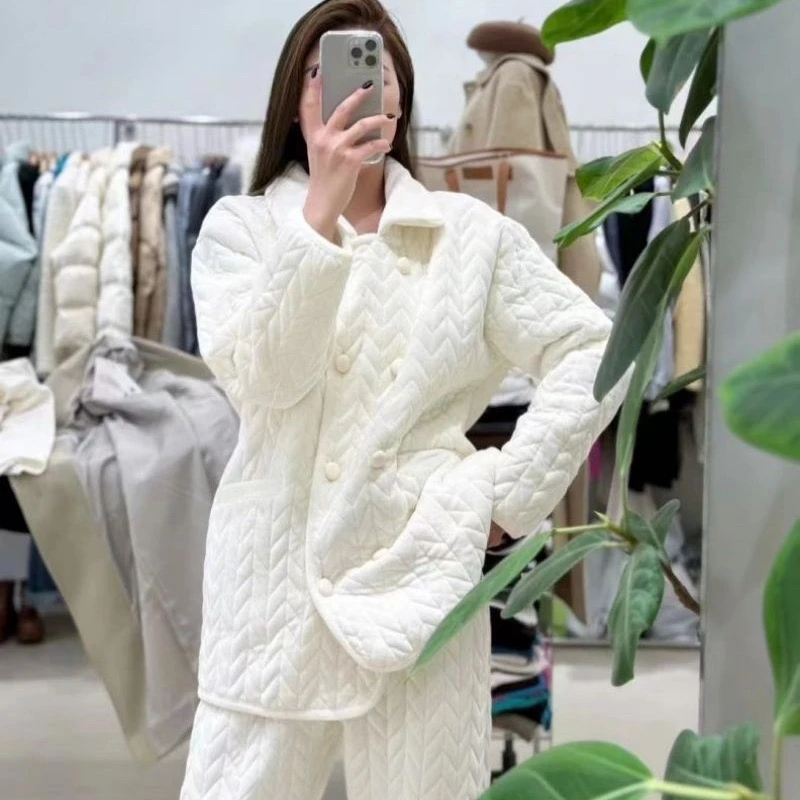 双排口白色加厚时尚可外穿家居服小香风气质网红休闲百搭宽松秋冬