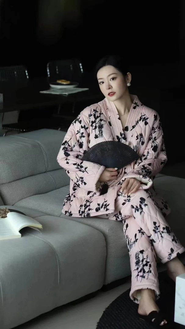 奢啦小众轻奢品牌粉色国风加厚家居服