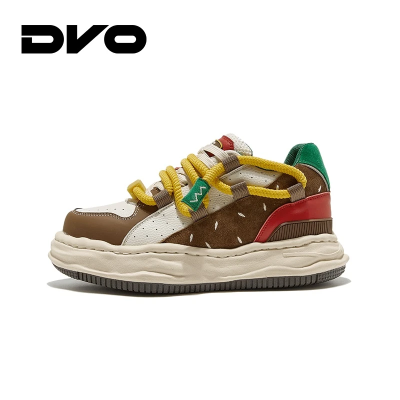 DVO【汉堡薯条】隐形增高7cm百搭新款国潮厚底真皮时尚男面包鞋