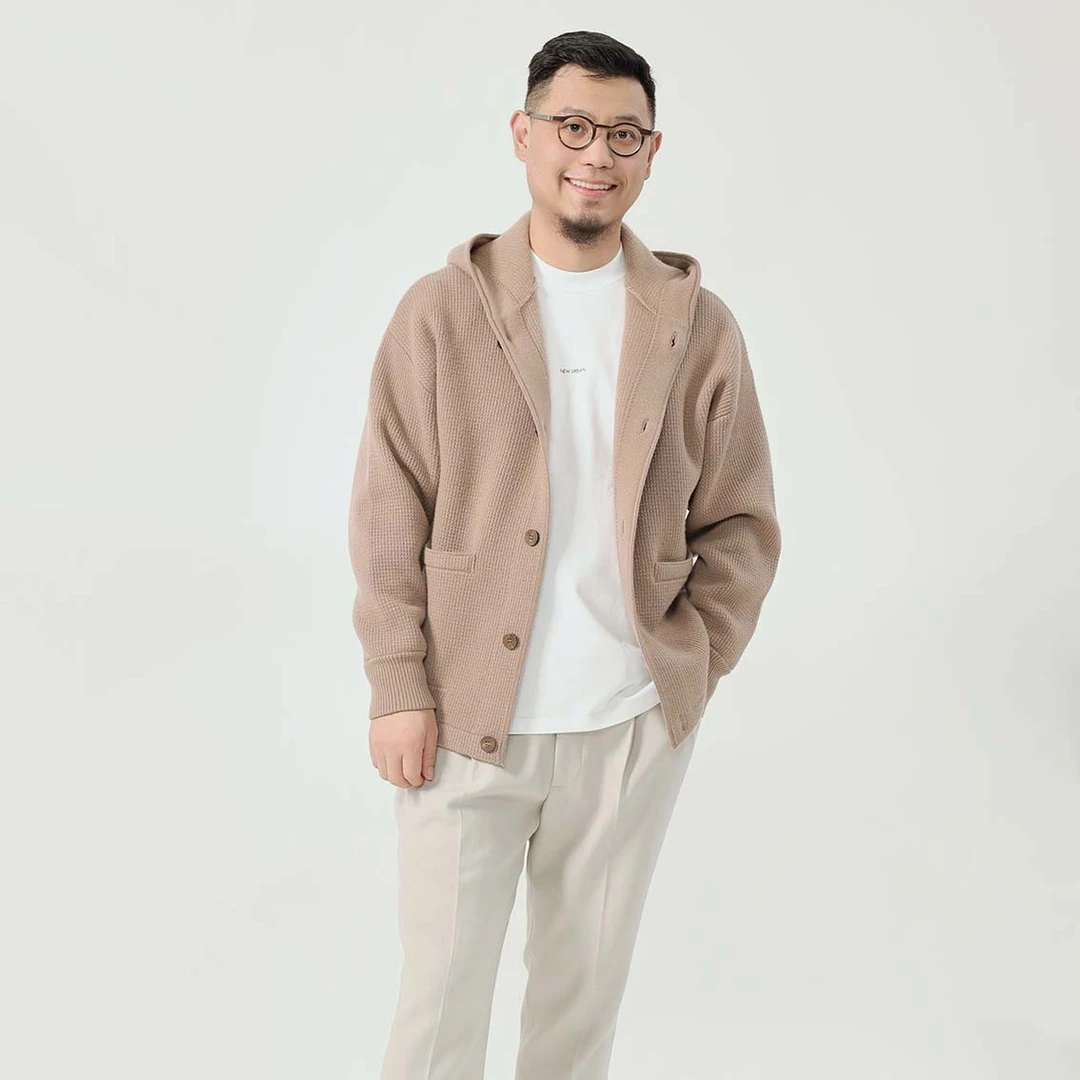 洪陵【洪系列/最后1件】男士连帽羊绒开衫秋冬保暖高端休闲外套4712