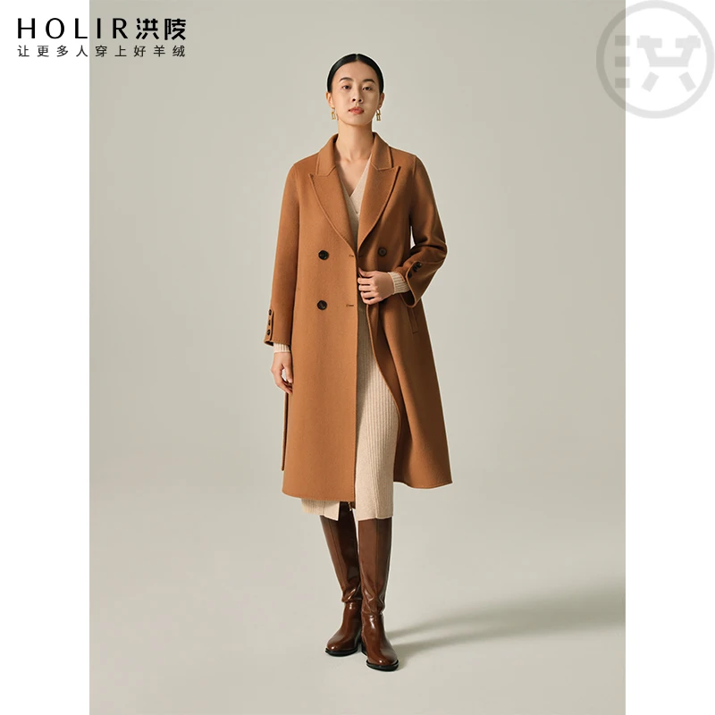 洪陵HOLIR【圣·狄安娜】女士高定戗驳领双面山羊绒大衣毛呢大衣1919
