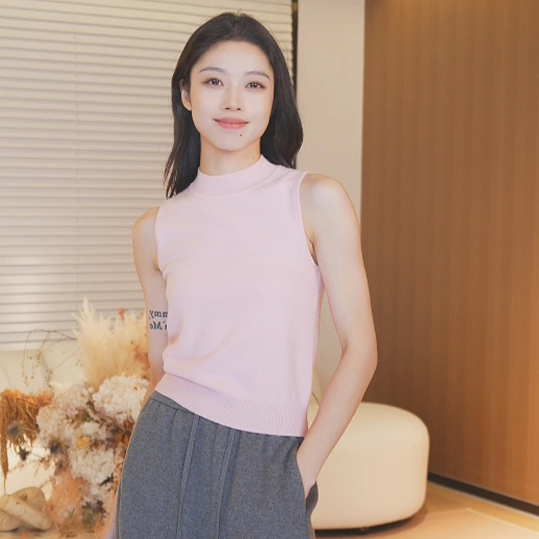 洪陵【背心小山羊绒】女背心打底半高领保暖内搭7269
