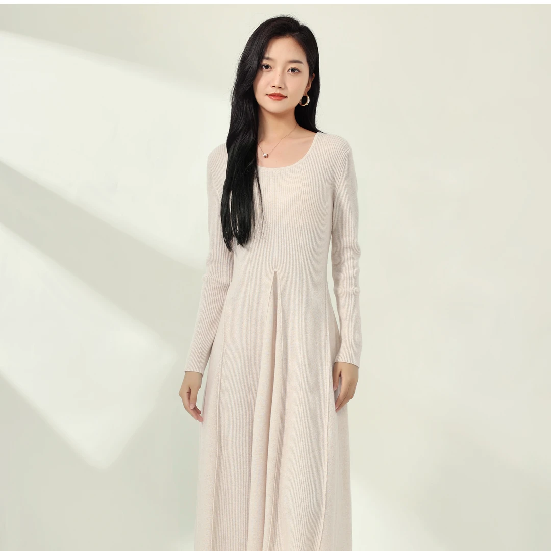 洪陵HOLIR【法兰爱人】法式长裙100山羊绒秋冬显瘦气质连衣裙女4739