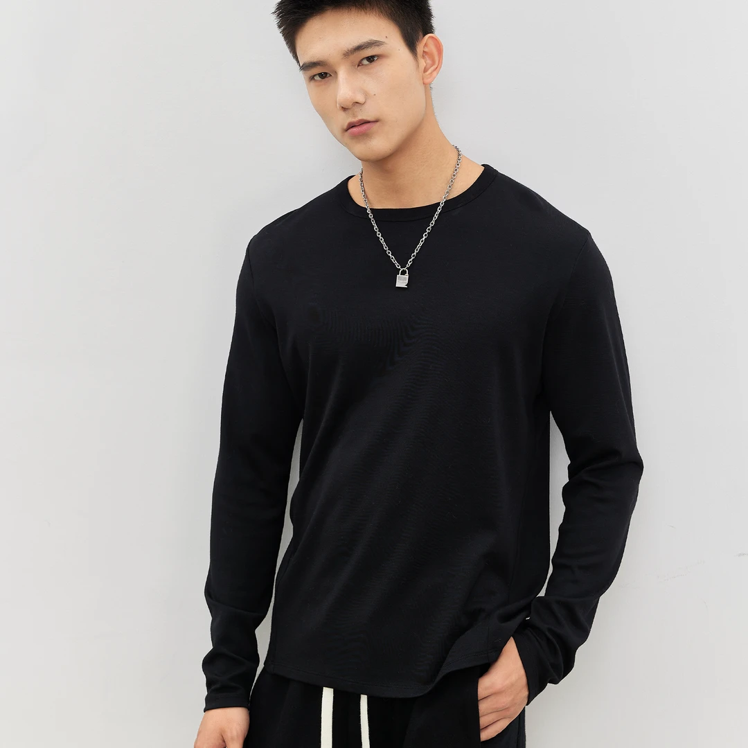 【跨年尊享】【男款圆机羊绒T】男款长袖T恤衫7427