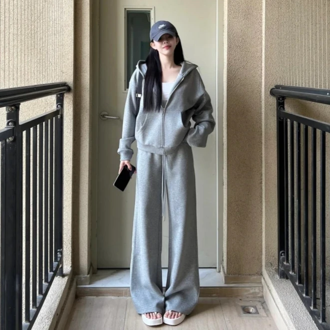 连帽卫衣阔腿裤运动服套装女春秋学生韩版宽松时尚洋气休闲两件套