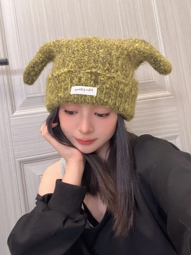 霁雪西子【小山羊角】针织帽子可爱搞怪显脸小毛线帽网红保暖编织