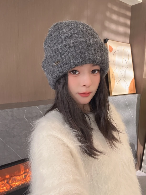 【大头围气质帽搭】冬季保暖针织帽帽子女学生百搭羊毛包头帽冷帽