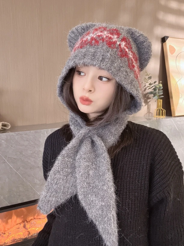 【减龄气质帽搭】针织帽子冬季可爱小熊帽子五金女孩百搭毛线帽洋气