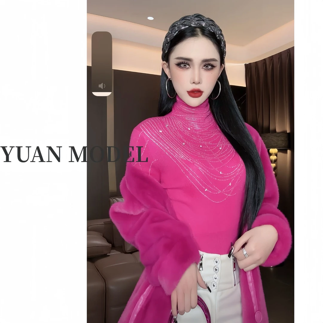 【YUAN MODEL】媛老板-时装项链烫钻气质高领针织衫打底 112856