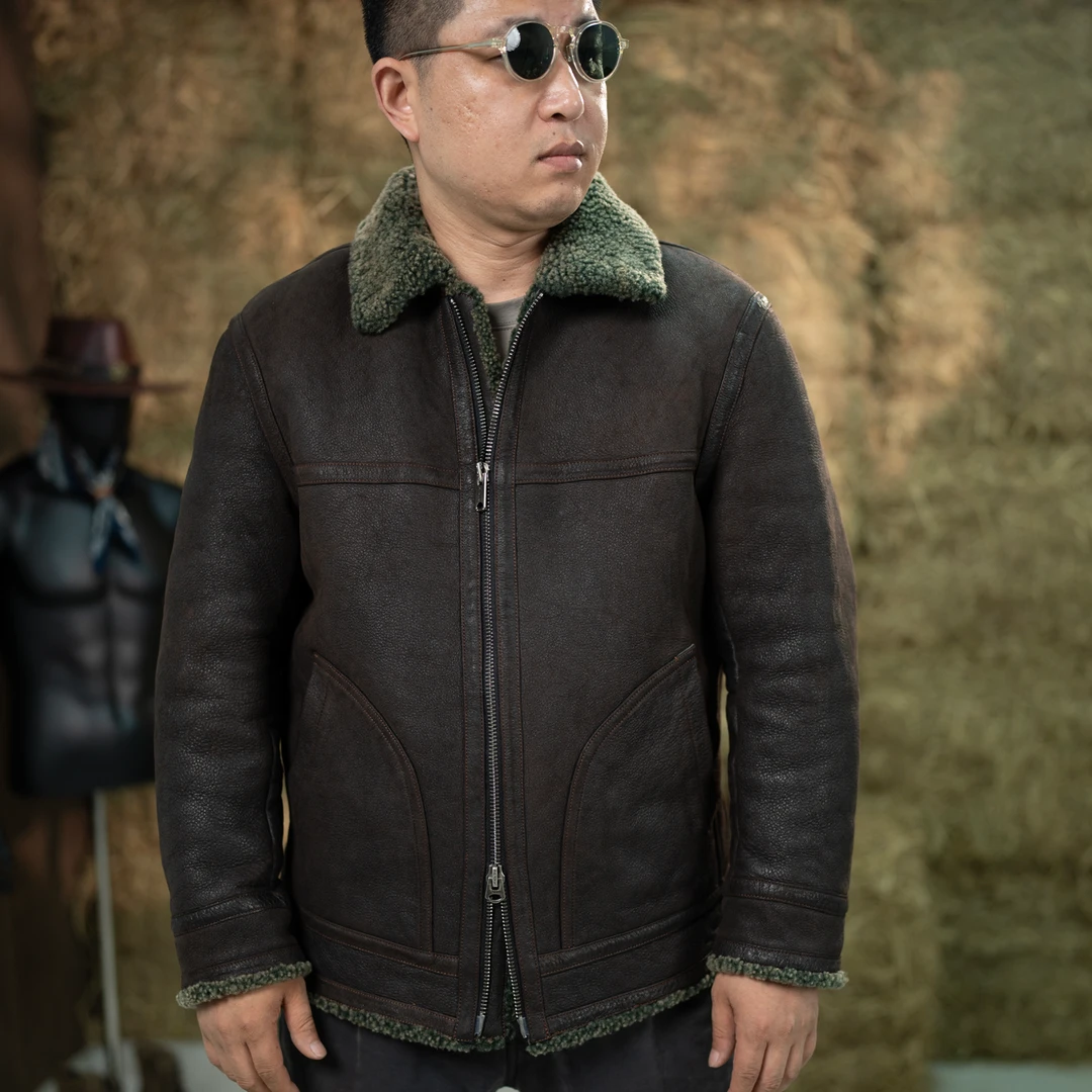 成衣重水洗做旧醇植浆染原生态皮毛一体男士冬季复古皮草外套2415