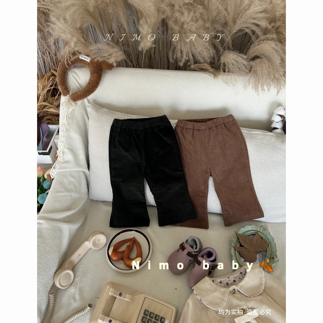 NIMO【黑松露】韩版秋季新款宝宝纯色百搭时尚灯芯绒喇叭腿裤子
